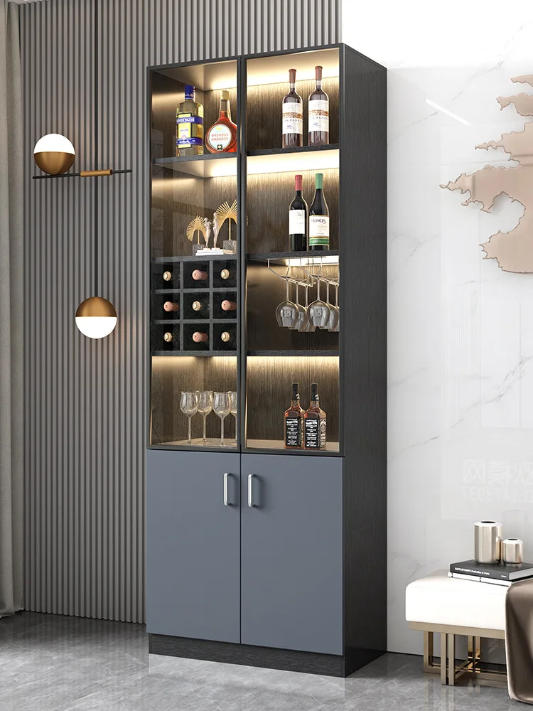 

Light luxury glass wine cabinet, modern and simple, living room against the wall household dining side cabinet