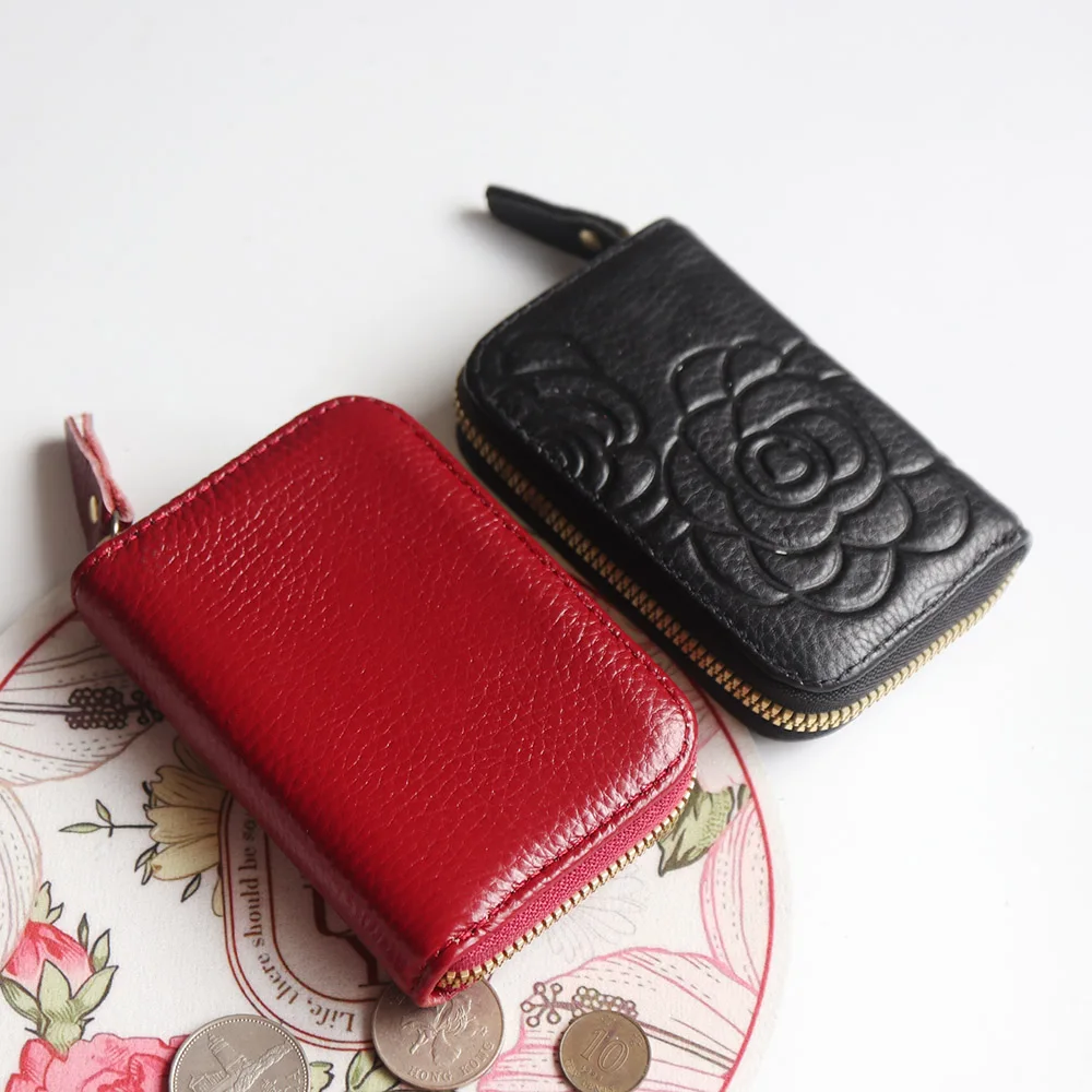 Custom Initials Genuine Leather Card Wallet Real Cowhide Organ Credit Card Holders DIY Gift Personalize Letters Women Wallet