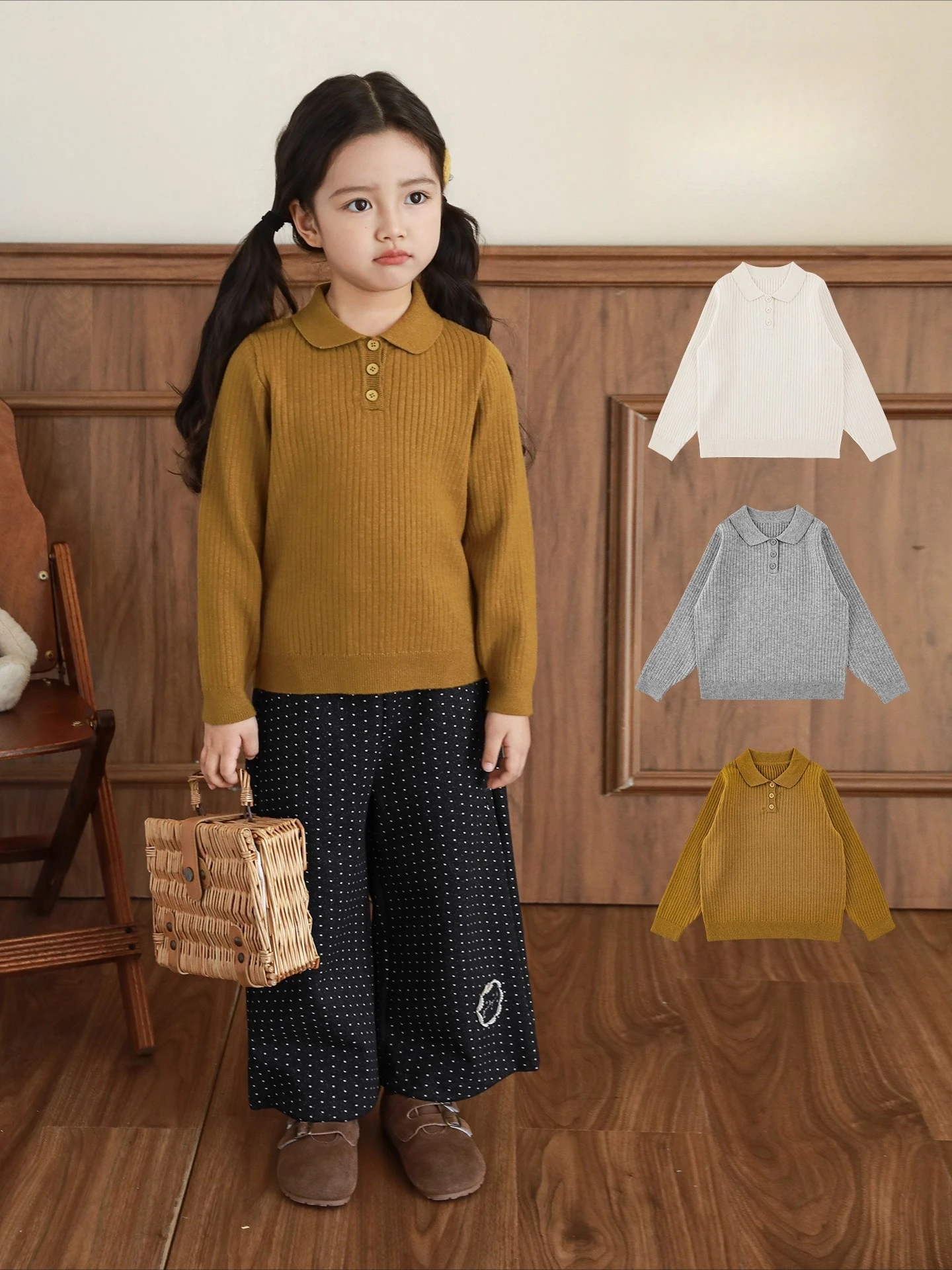 

Girls 2025 Wool Blend Polo Neck Sweater Korean Thermal Cloud Touch Non Itch Knit Top Minimalist Gift Kids 1-7 Years