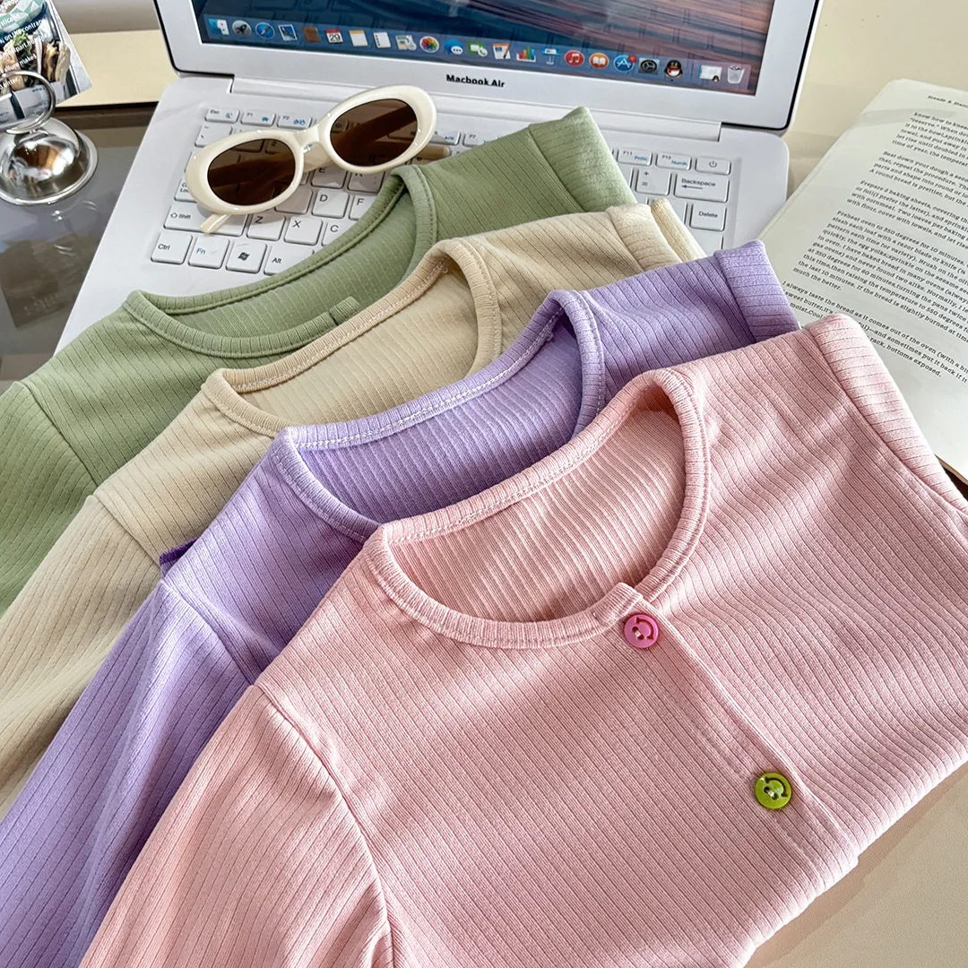 Baby's Autumn Clothes Girls' Pink Purple Sweet Jacket Knitted Sweater Children's Cute Winter Base Shirt Top Outdoor Outerwear