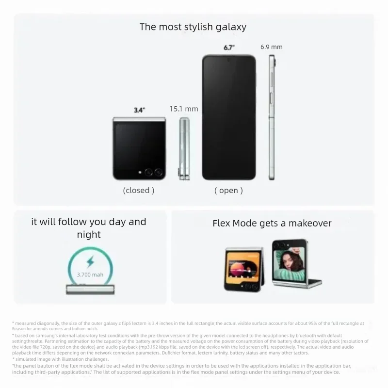 هاتف Samsung Galaxy Z Flip 5 5G مقاس 6.7 بوصة F731U1 8+256/512GB AMOLED غير مقفول وقابل للطي يعمل بنظام أندرويد بحالة ممتازة