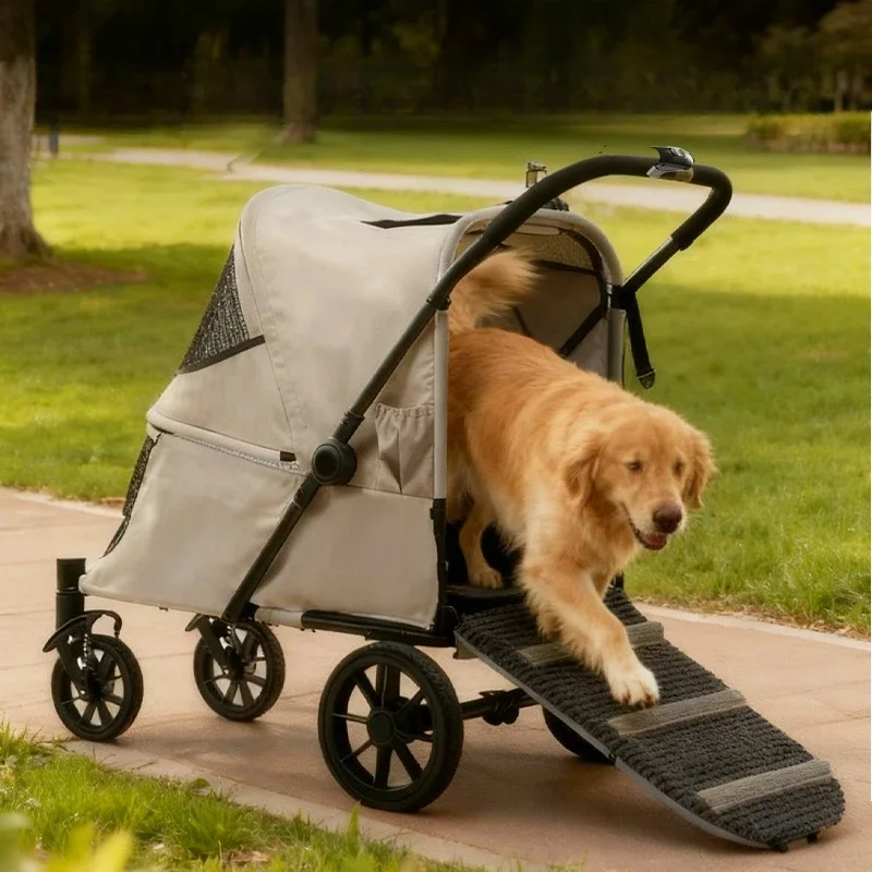 Foldable Dog Stroller Big Wheel with Ramp Brake Dog Strollers Suspension Outdoor Portable Large Dogs Stroller Oxford Pet Carrier