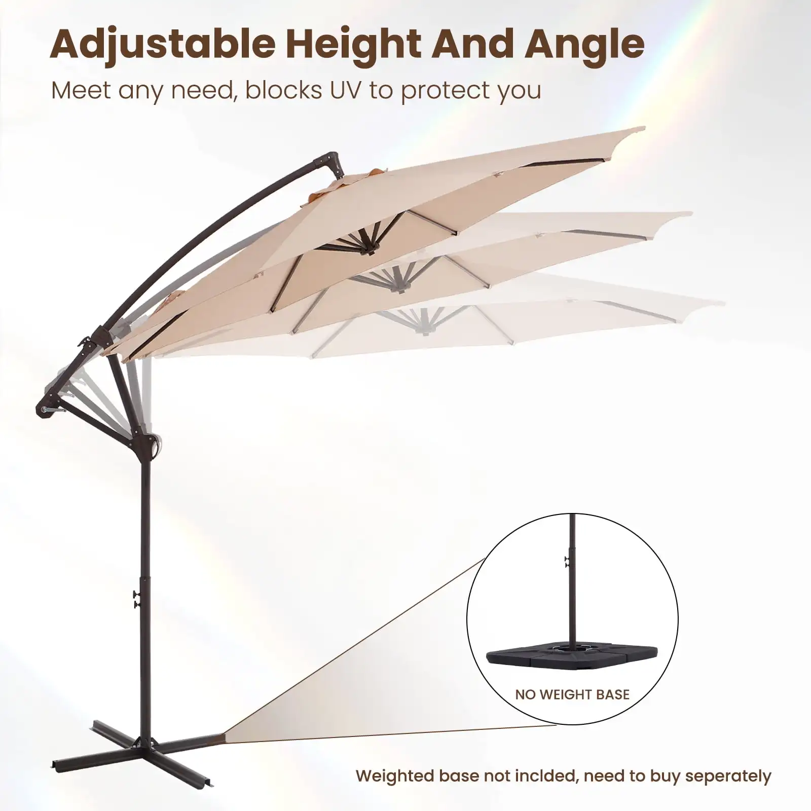 Ombrellone a sbalzo offset da appendere all'aperto da 10' per patio (senza base), beige