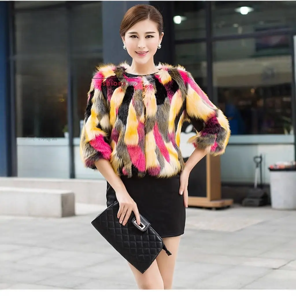 

Новая женская куртка из искусственного меха, короткая куртка без воротника, модный стиль, контрастного цвета, шуба из искусственного меха для модных женщин