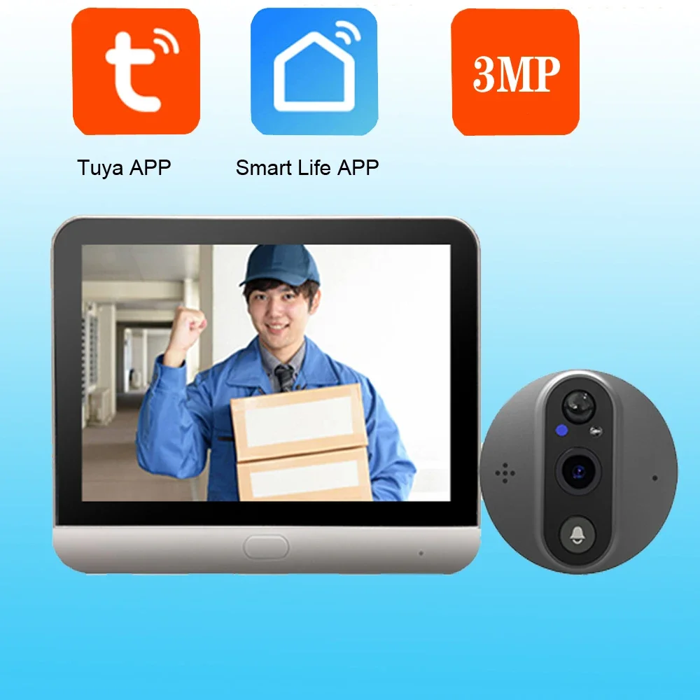 Tuya 3MP 2.4Ghz WiFi Door Bell Peephole Camera 1080P Smart Life 5000mAh PIR Motion Detect IR Video Doorbell Digital Viewery