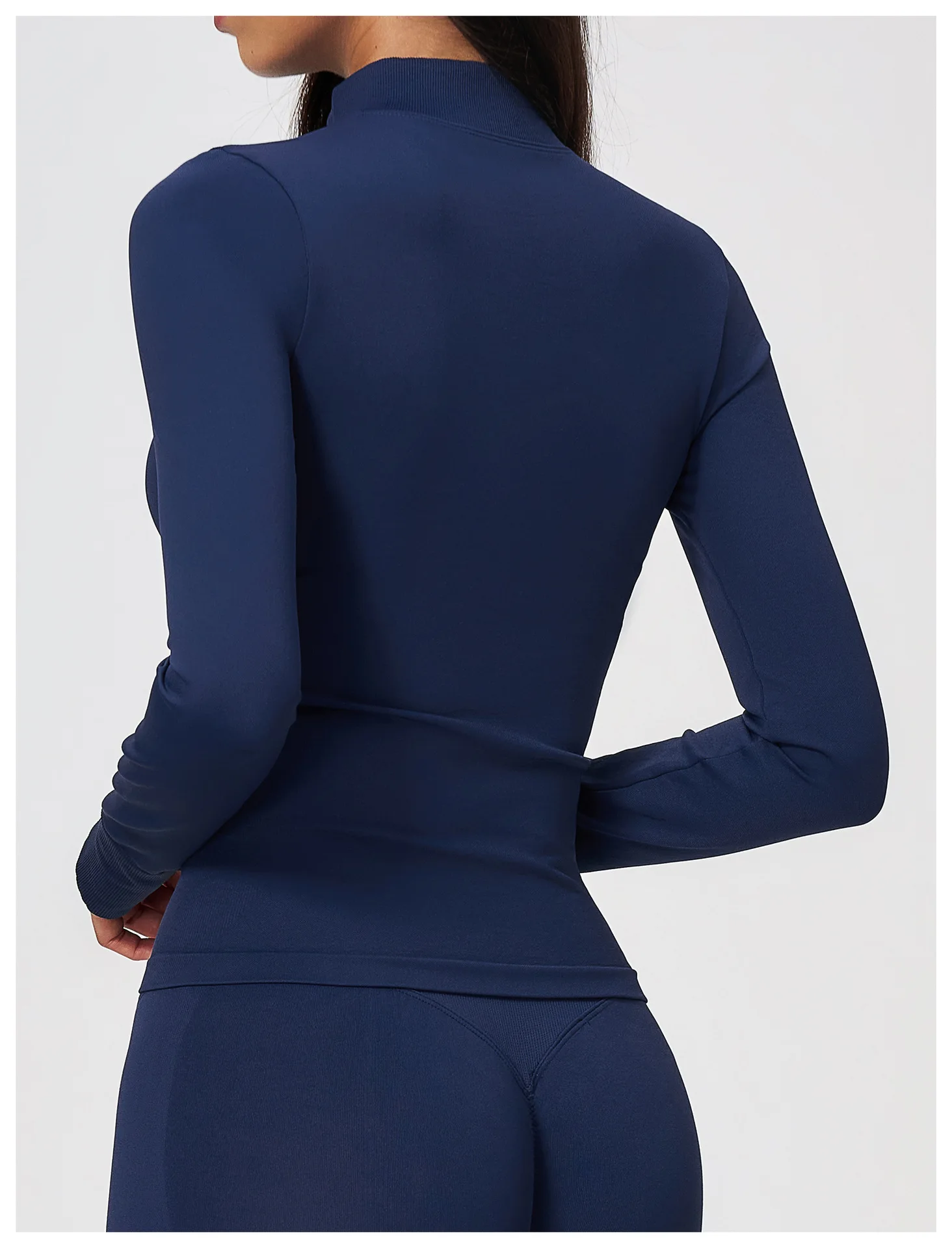 Women's Seamless Long Sleeve Yoga Top Ribbed High Neck Full Zip Slim Fit Sports Jacket Thumb Hole Workout Gym Running Activewear