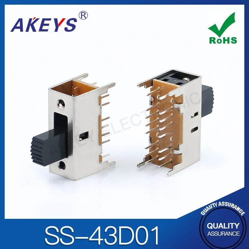 10pcs SS-43D01 (4P3T) 14mm Handle Height 3 Position Toggle Sliding Switch 4 Fixed Feet 16 Pin Vertical