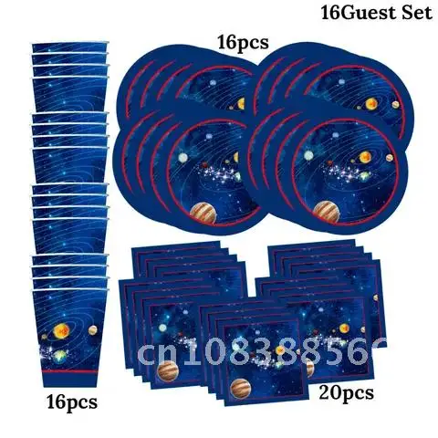 

52pcs Galaxy Outer Space Solar System Planet Party 16 Guest Kids Birthday Party Disposable Tableware Paper Plates Cups Napkins