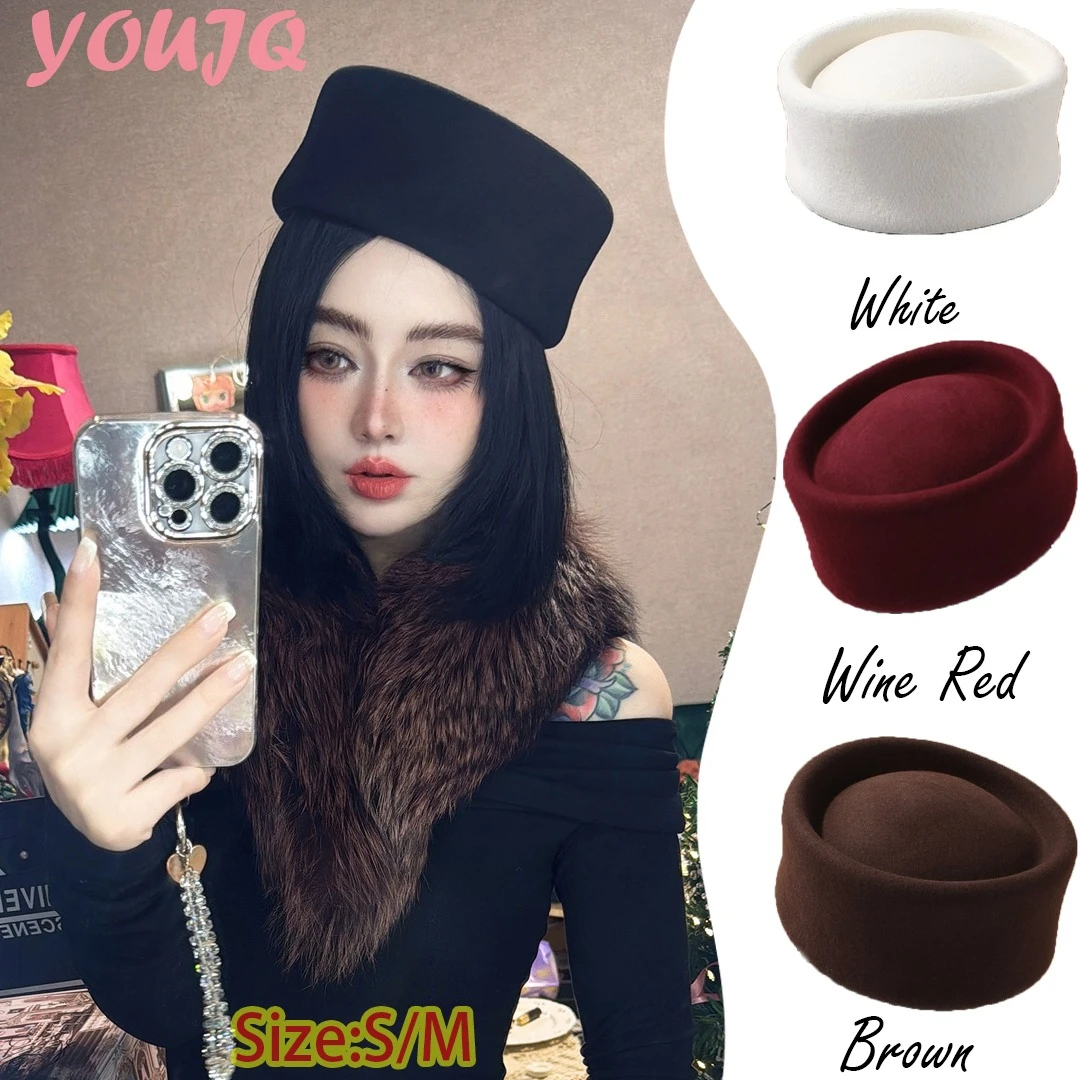 

Зимняя женская шляпка-котелок S/M в британском ретро-стиле, аристократическая, черная, из чистой шерсти, для стюардесс, весенняя миниатюрная шляпка, элегантная французская свадебная шляпка