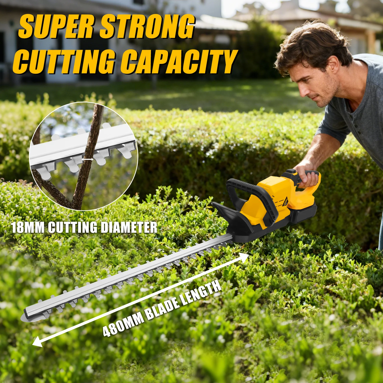 

Cordless Hedge Trimmer 3000RPM Brushless Electric Bush Trimmer Garden Pruning Shrub 180° Rotating Handle for Dewalt 20V Battery