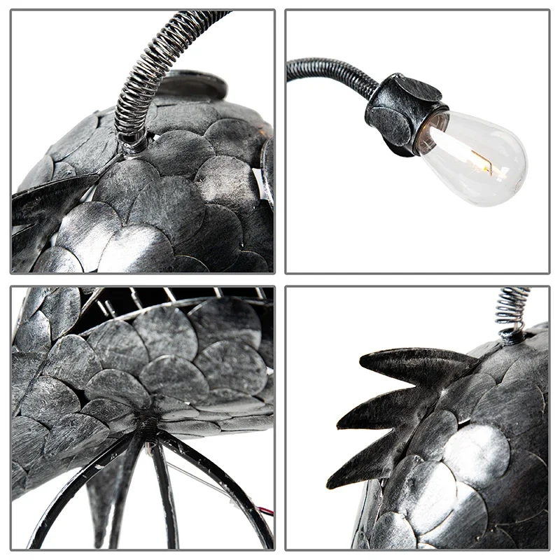 Rustic Angler Fish Lamp USB Rechargeable Desktop Metal Light Desktop Lamp Night Light Realistic Teeth Anglerfish Craft Ornament