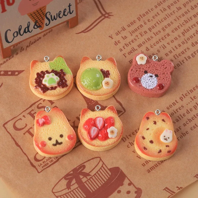 10Pcs Cute Rabbit Bear Bread Shape Resin Charms Animal Shape Toast Cookies Pendants for Earrings Keychains DIY Jewelry Make