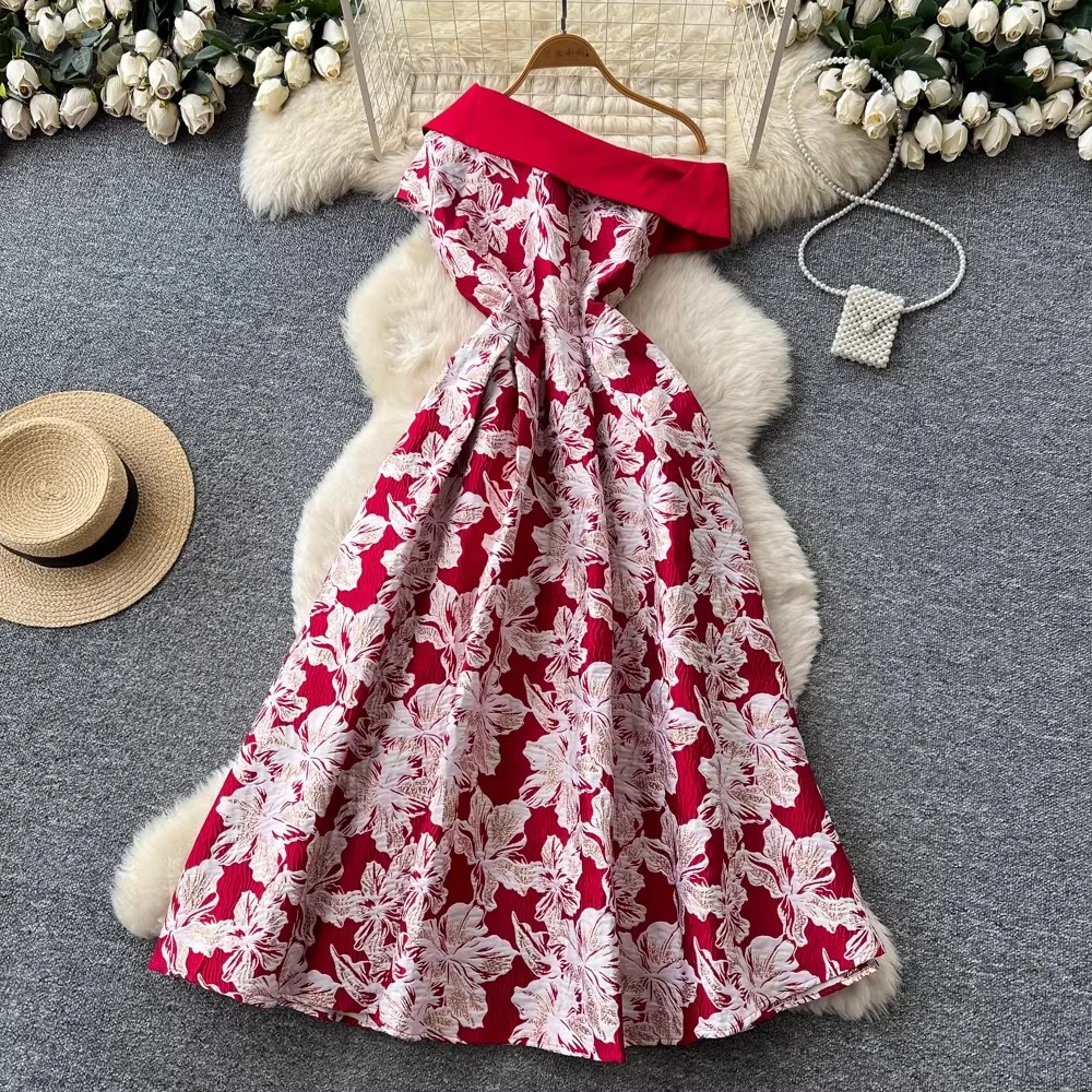 

Elegant Women Long Maxi Jacquard Dress Party Fashion Floral Clothing New Arrival Evening Vintage Ladies Ball Gown Vestidos