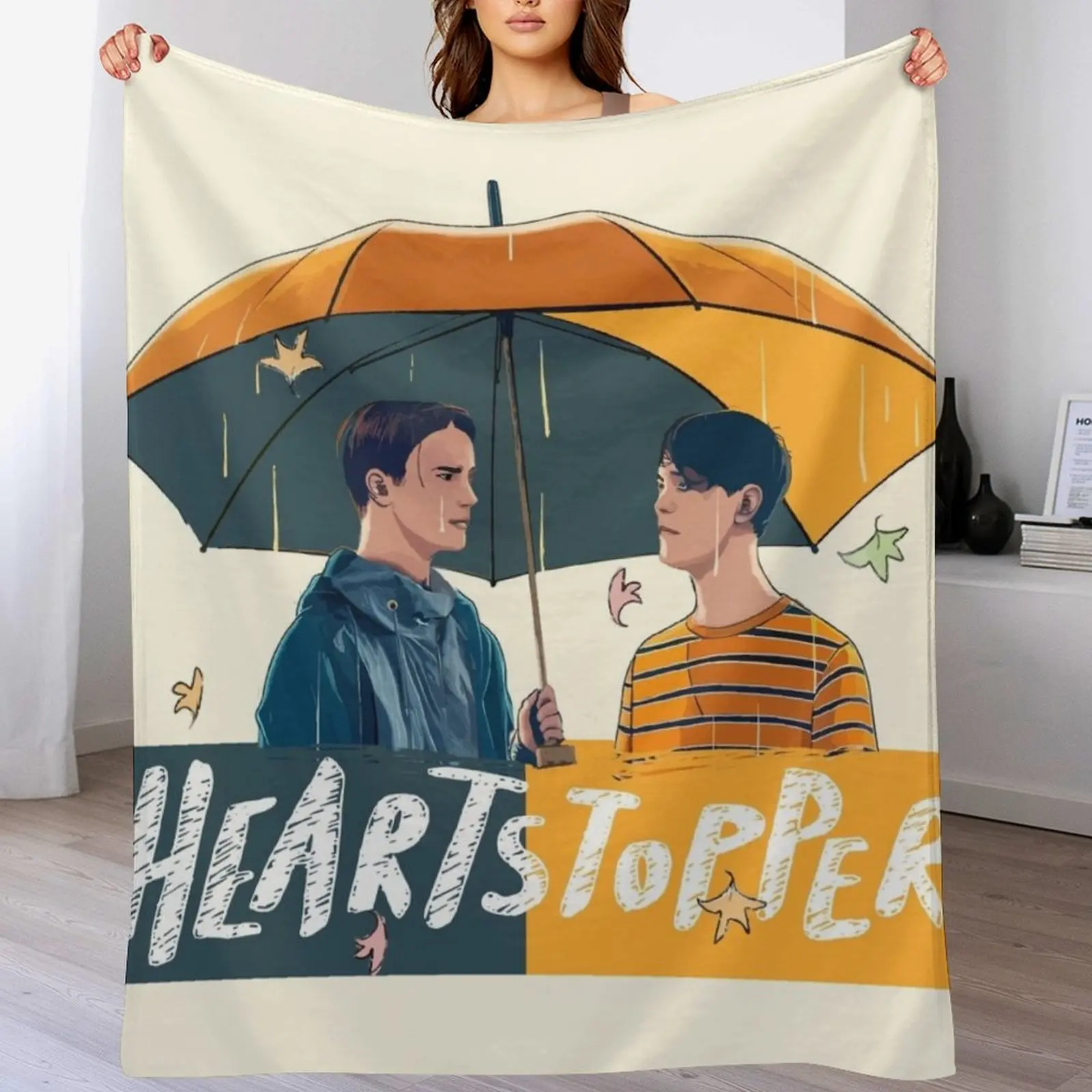 Heartstopper - Nick & Charlie Umbrella Scene Vectorized Throw Blanket Nap Summer Beddings Furrys Soft Blankets