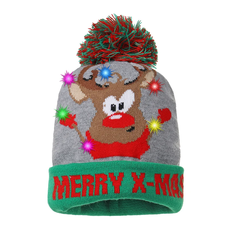 New Style! LED Christmas Hat Beanie Light Up Illuminate Warm Hat 48 Patterns New Year Snowman Sweater Hat Christmas Decorations