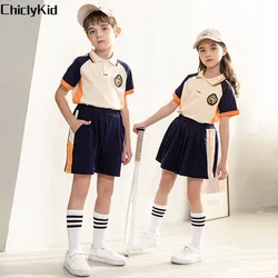 Boy T Shirt Sport Shorts Girl Short Sleeve Polo Shirt Skirt Kids Summer School Uniform Clothes Set Students Child British Outfit