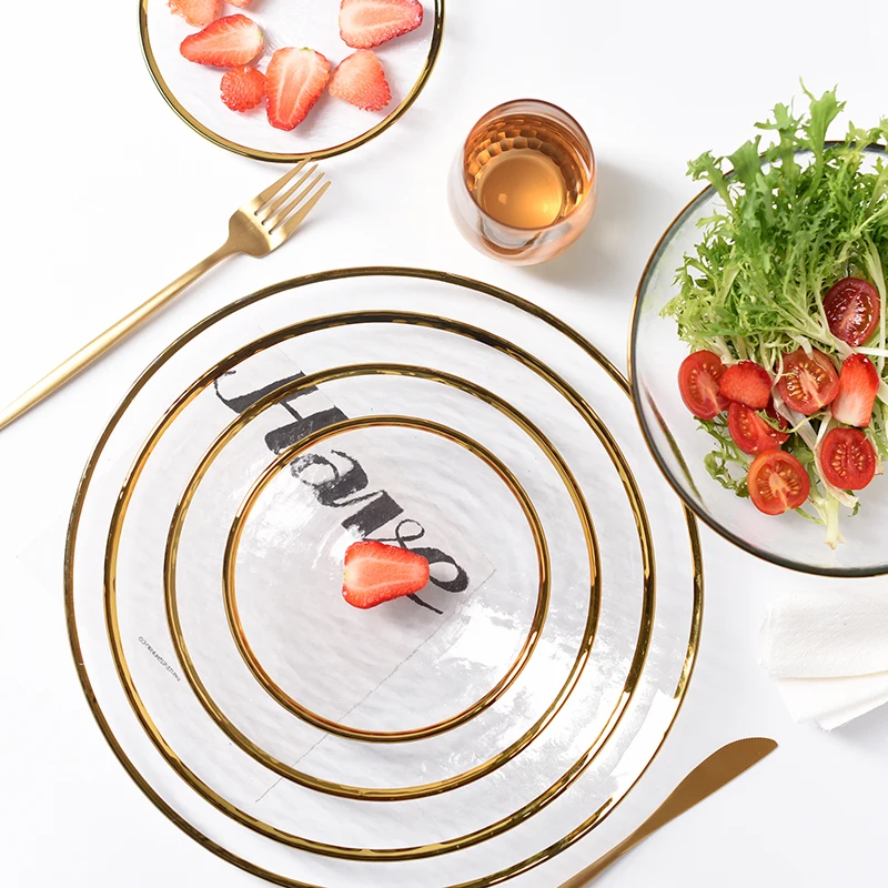 Nordic Glass Dinner Dish Plate, Salad Soup Fruit Bowl, Dessert Bead, Wedding Plate, Decorative Tableware