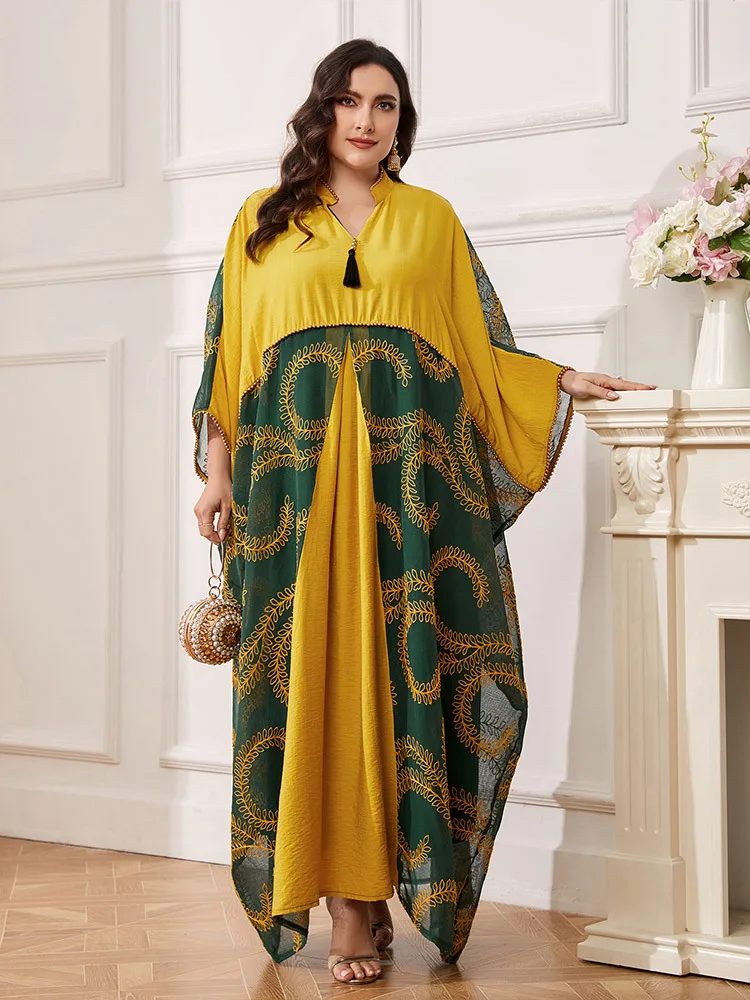 Vestido bordado de grânulo para mulheres, vestido muçulmano, festa Kaftan, plus size, Arábia, Dubai, Abayas, estilo nacional africano