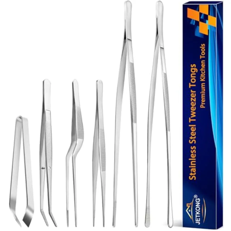

Набор из 6 профессиональных кухонных пинцетов-щипцов из нержавеющей стали (12 дюймов и 6,3 дюйма) для приготовления пищи и ремонта