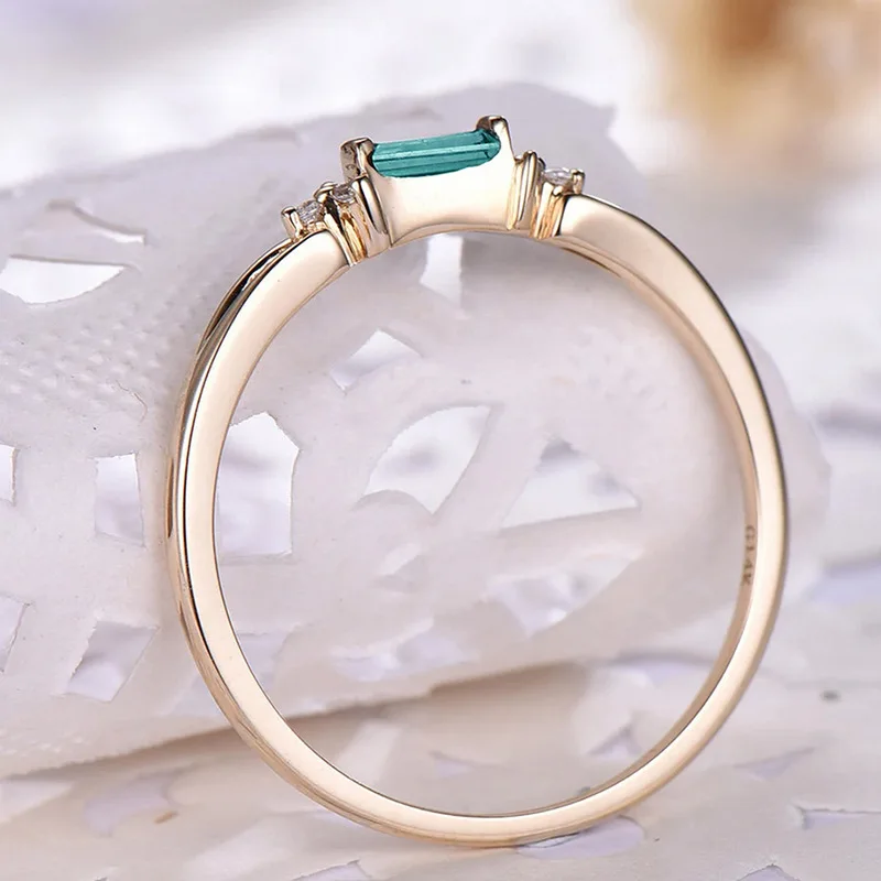 Huajie الحد الأدنى مربع الأخضر حجر الراين الزركون خواتم للنساء شخصية يوميا رائعة حلقة الملحقات الموضة
