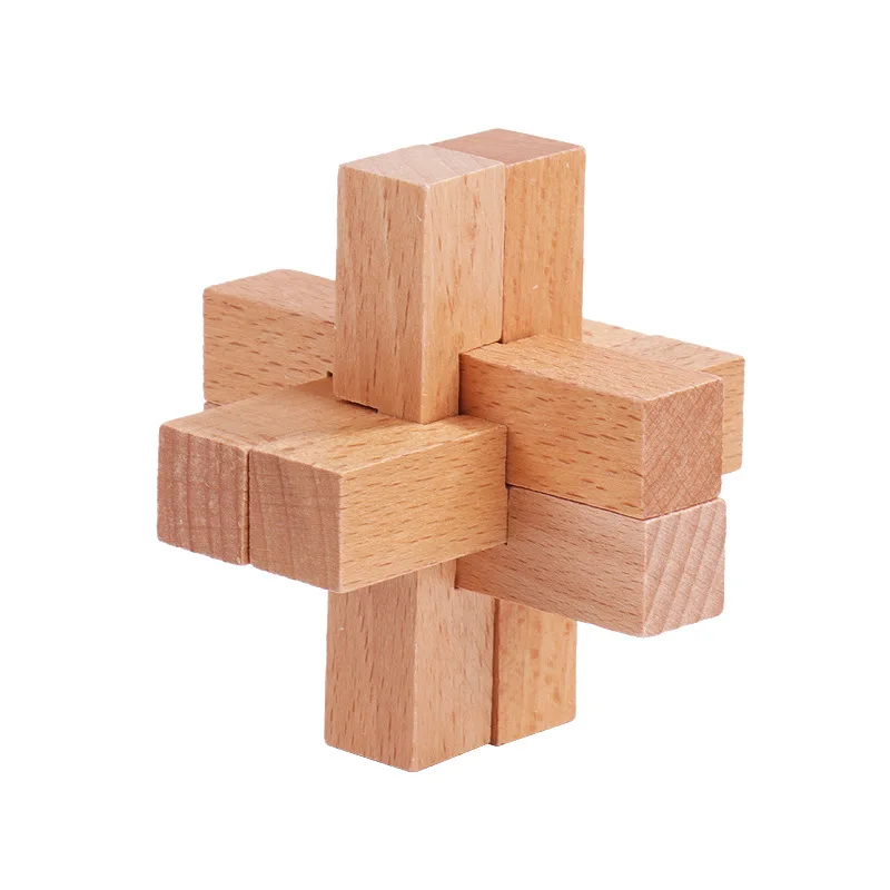 Classic 6-piece Wooden Interlocking Cross Burr Puzzle Game for Adults Kids