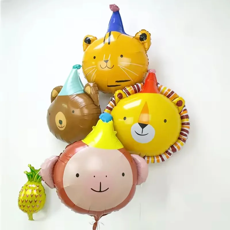 4pcs Mix Animal Head Aluminum Film Balloons Lovely Monkey Cat Lion Bear Kids Birthday Foil Ballon Photography Prop Party Favors image 3