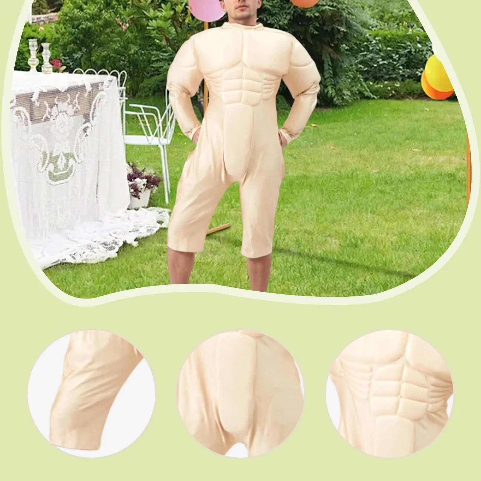 Mens Muscle Jumpsuit Fake Chest and Ab Casual Muscle Suit for Adults Body Builder Costume for Role Playing Party Themed Events