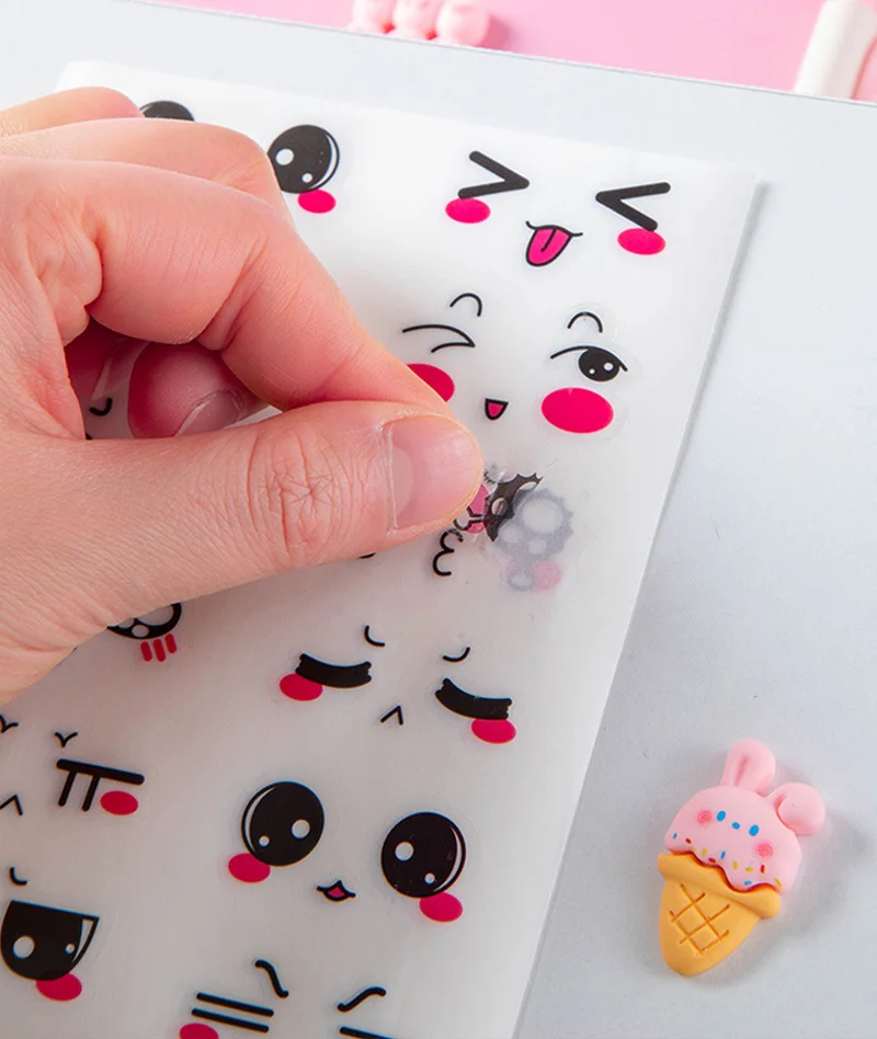 6 Sheets/Set Cute Expression Adhesive Sticker Notebook Hand Account DIY Decoration Transparent Lovely Cartoon Stickers