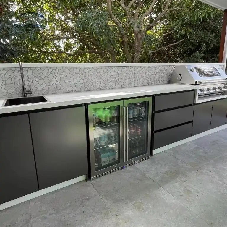 Modern Stainless Steel Outdoor Kitchen Island Cabinet With Sink Stylish Door And Barbecue Function Outdoor Use
