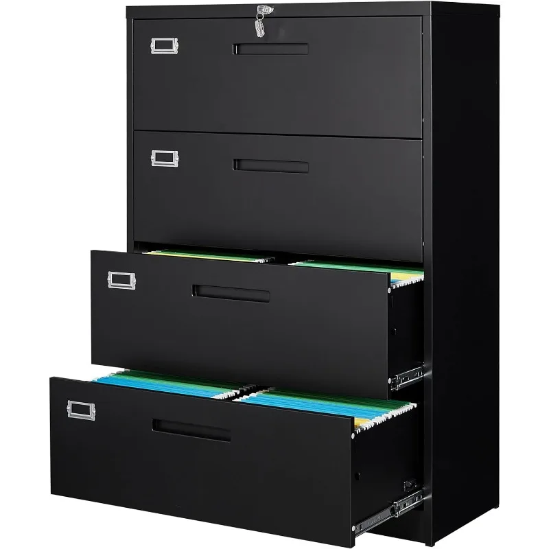 

Lateral File Cabinet with Lock, 4 Drawer Large Metal Filing Cabinet,Home Office Lockable Storage Cabinet for Hanging Files