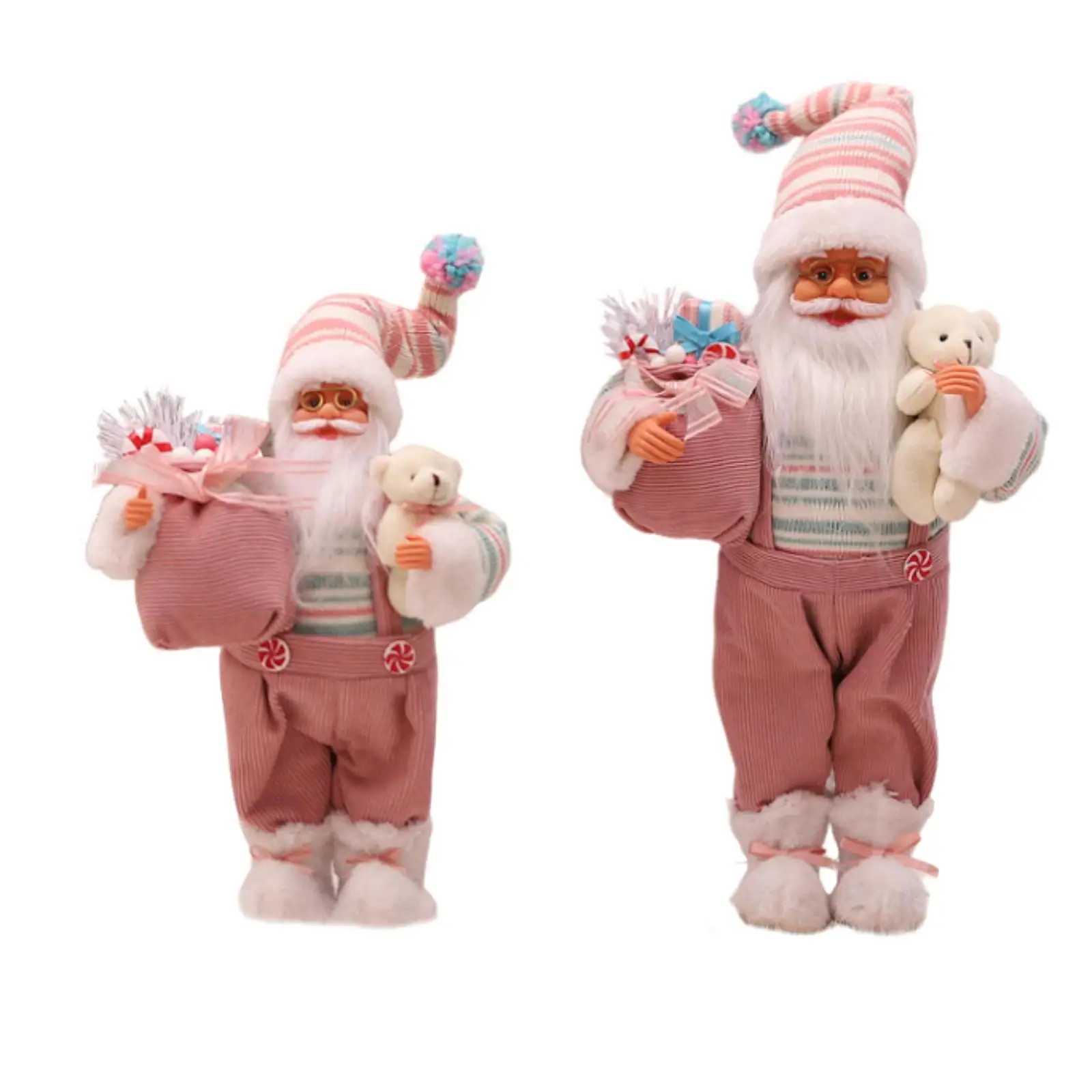 Santa Claus Figurines with Gifts Bag and Bear Crafts Christmas Decoration Standing Figure for Party Holiday Office Table Home