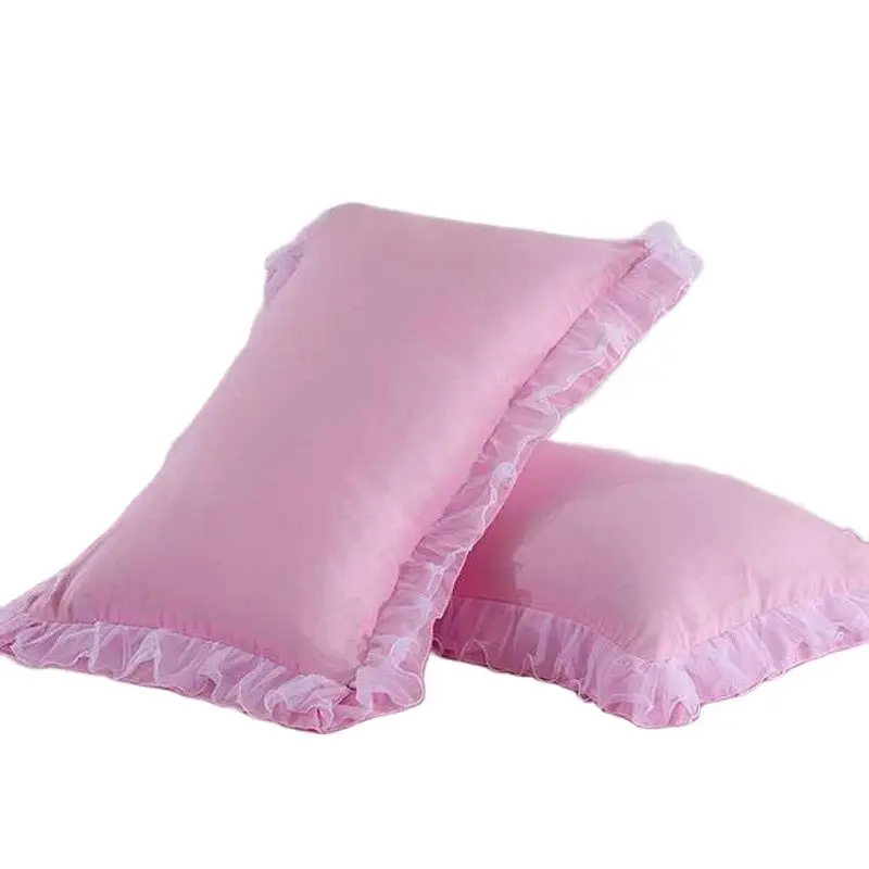 Pink Lace Ruffle Pillow Case, Monochromatic Pillowcase, Rectangle Cushion Cover, Home Textile, 48x74 cm