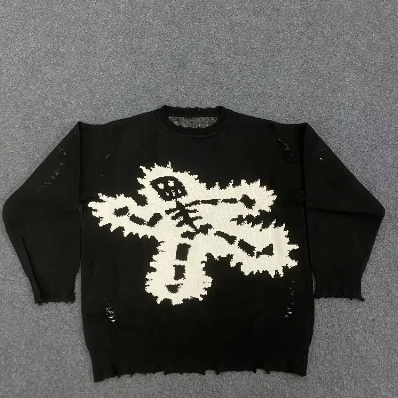 Maglione lavorato a maglia jacquard alla moda con scosse elettriche per piccole persone Maglione unisex allentato di lusso da strada personalizzato