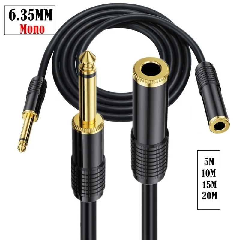 

5/10/15/20Meters Metal Case Copper Core 1/4 "Mono Male Female Extension Guitar Amplifier Instrument Microphone Audio Cable