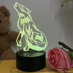 1pc Wolf 3D Night Light, 3D Optical Illusion Lamp With Touch, 7-Color Changing Ambient Light For Bedroom