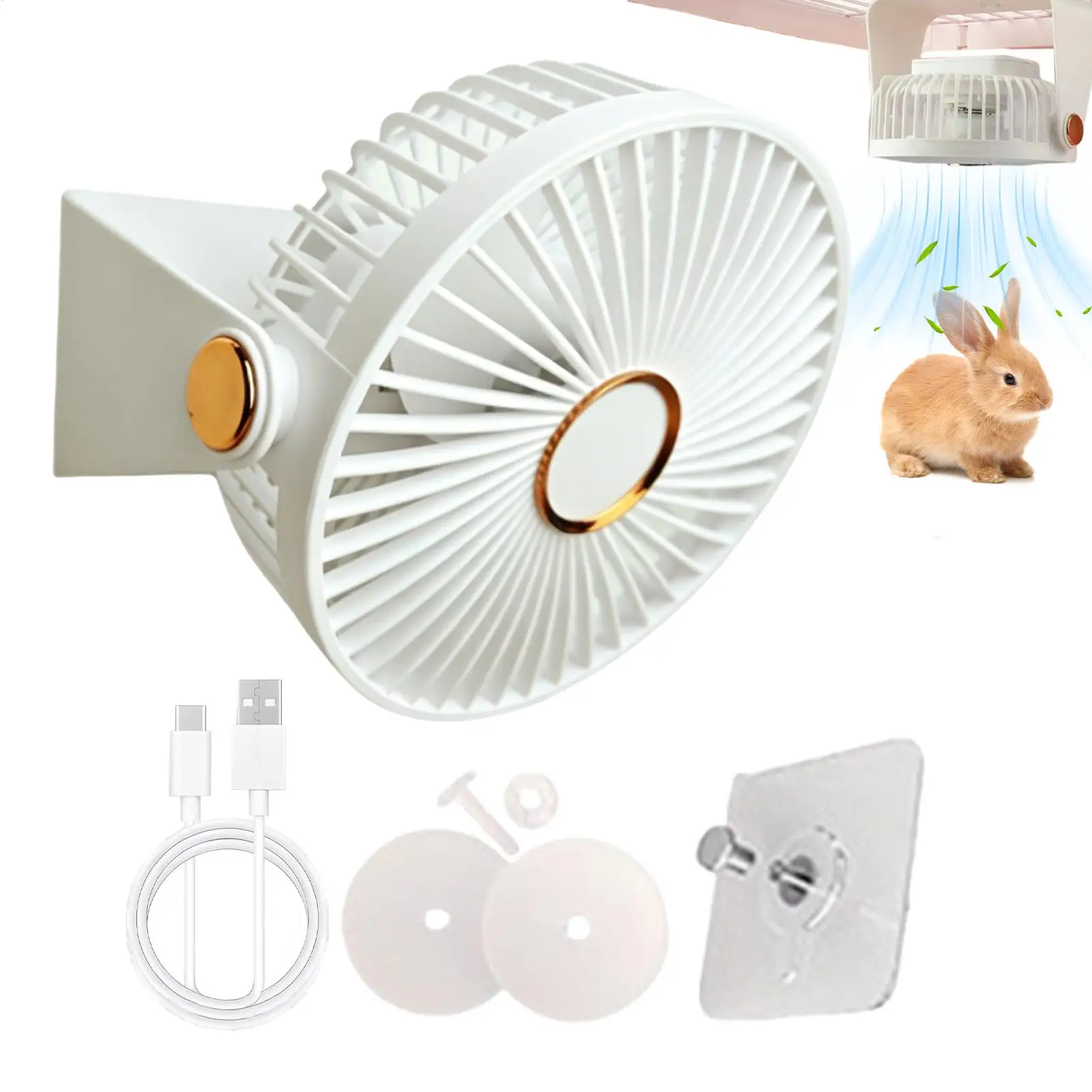 Bunny Cooling Fan Portable No-Drill USB Rechargeable Hamster Summer Cooling Fan for Gerbil Chinchilla Ferret Summer Home