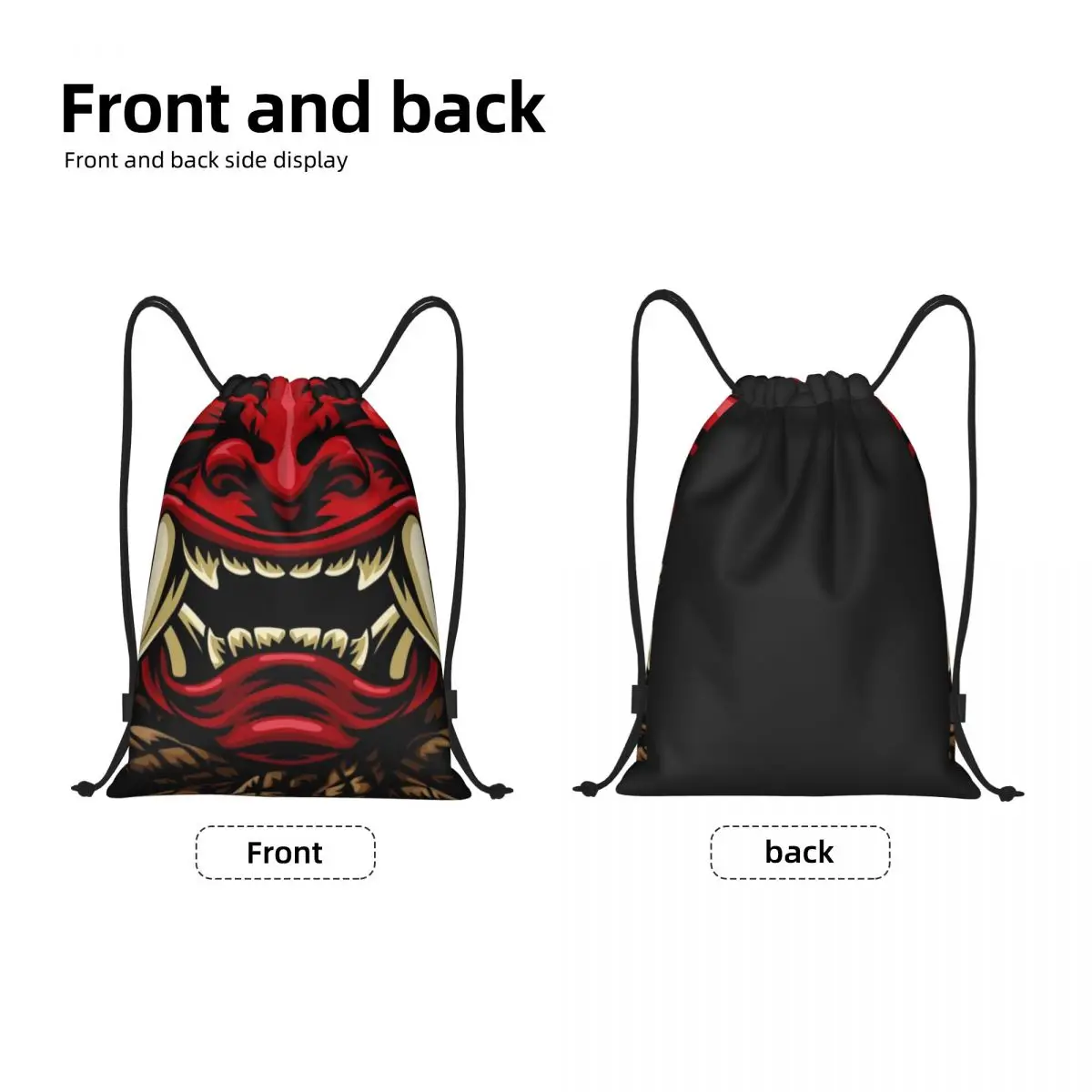 Custom Oni Demon Drawstring Bags Men Women Lightweight Japanese Samurai Ronin Sports Gym Storage Backpack