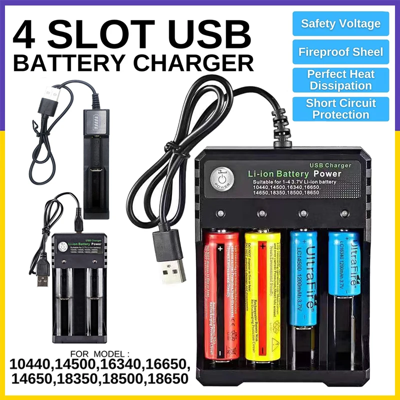 

【Fast Ship】4 Slots Universal USB 18650 Li-ion Battery Charger Independent Charging Portable Lithium Ion Fast Battery Charger