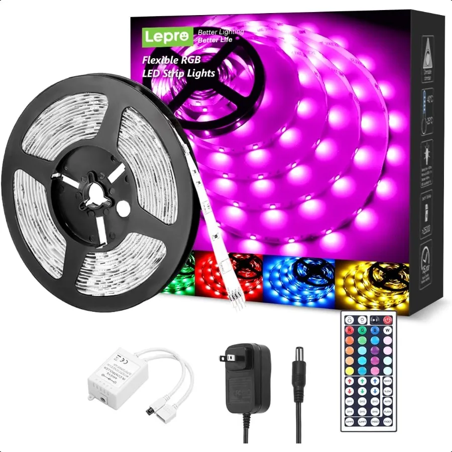 

RGB LED Strip Lights Christmas Decor 16.4ft Flexible LED Light Strip 5050 SMD LED Color Changing Rope Light with Remote Control