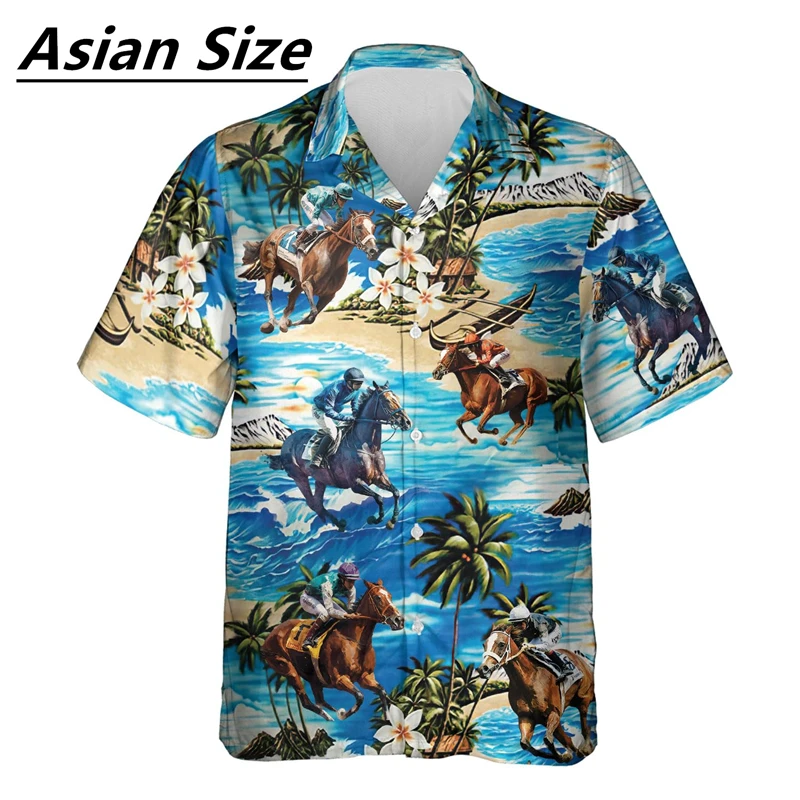 Fashion Horse Race Graphic Shirts For Men Summer Vintage Short Sleeve 3D Printed Horse Lover Shirt Casual Oversized Blouse Tops