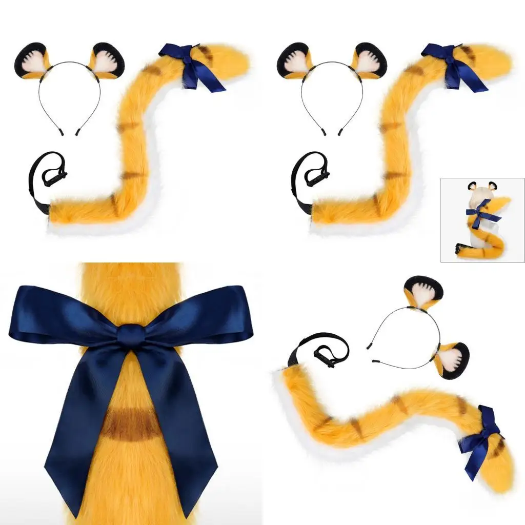 

39BD Halloween Animal Costume Set with Animal Ear Headband Animal Tail Kid Adult Christmas Cosplay Animal Role Play Outfit