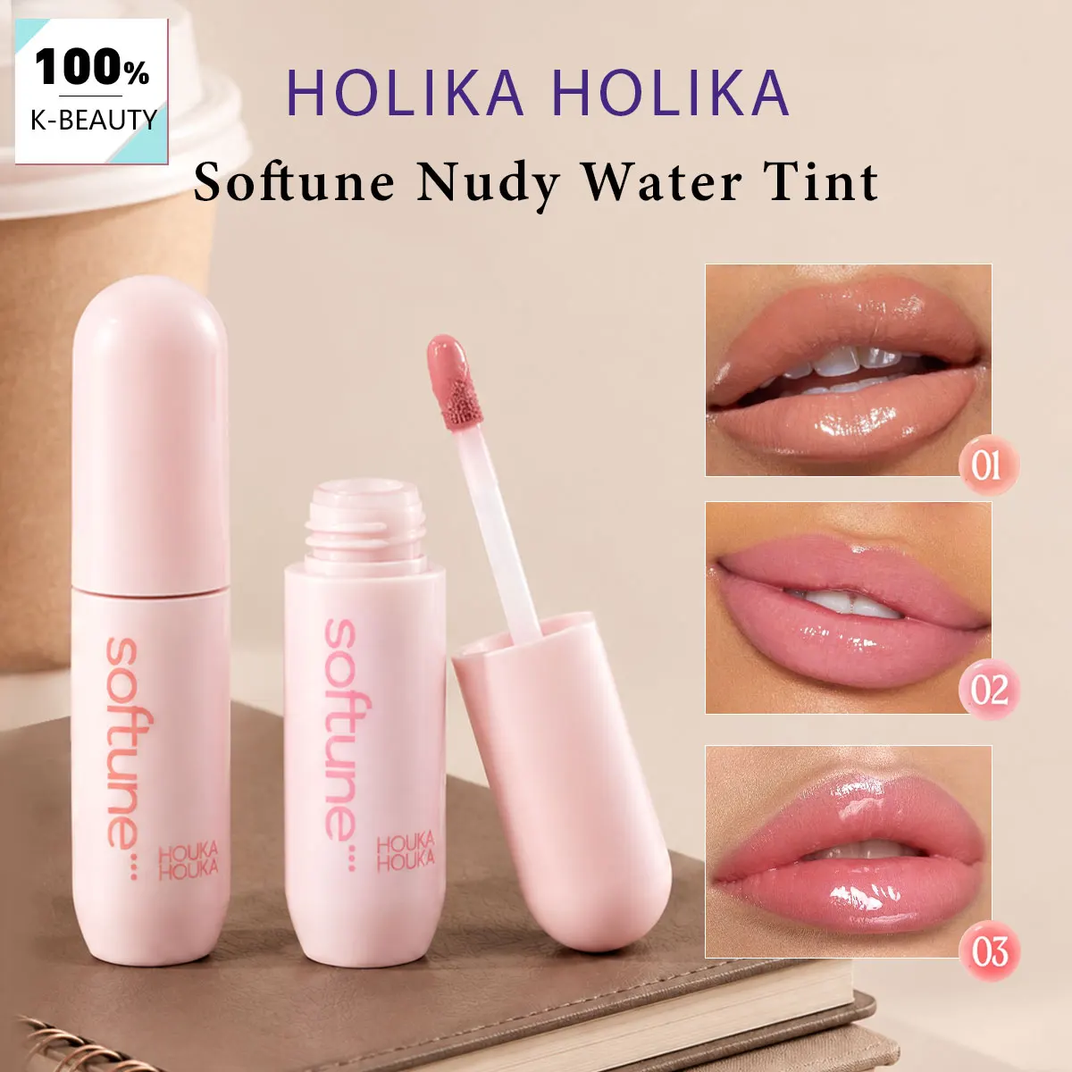 HOLIKA HOLIKA Softune Nudy Water Tint,Smooth Glide,Blendable Ease,Hydrating Coat,Smooth Texture,Korean Cosmetic,Korean Makeup