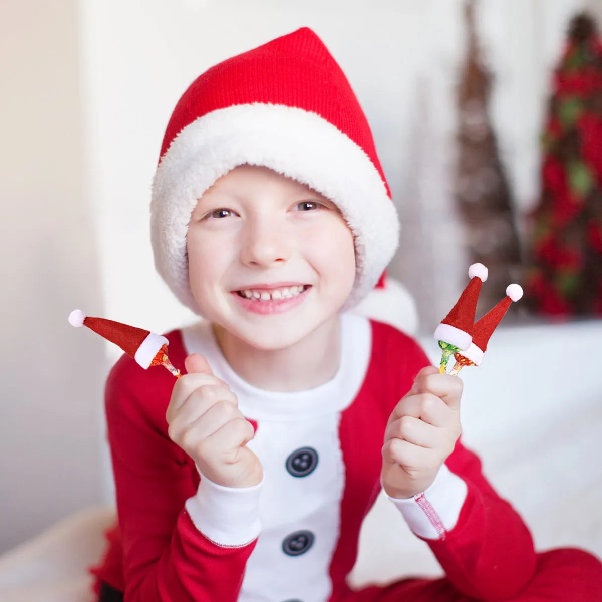 

24Pcs Mini Christmas Caps Lollipop Hats Nonwoven Candy Packing Caps Festive Holiday Decorations Lollipop Hat Mini Christmas Hat