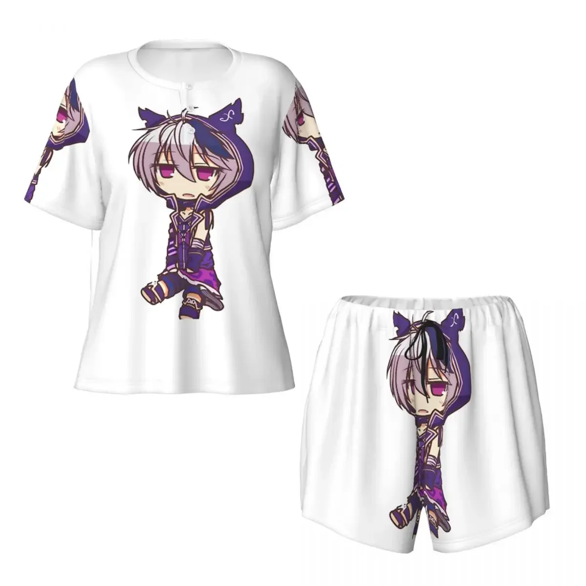 花-vocaloid-ラウンドネック半袖ナイトガウン睡眠用スリープシャツ女性ソフトパジャマセットショートパンツ