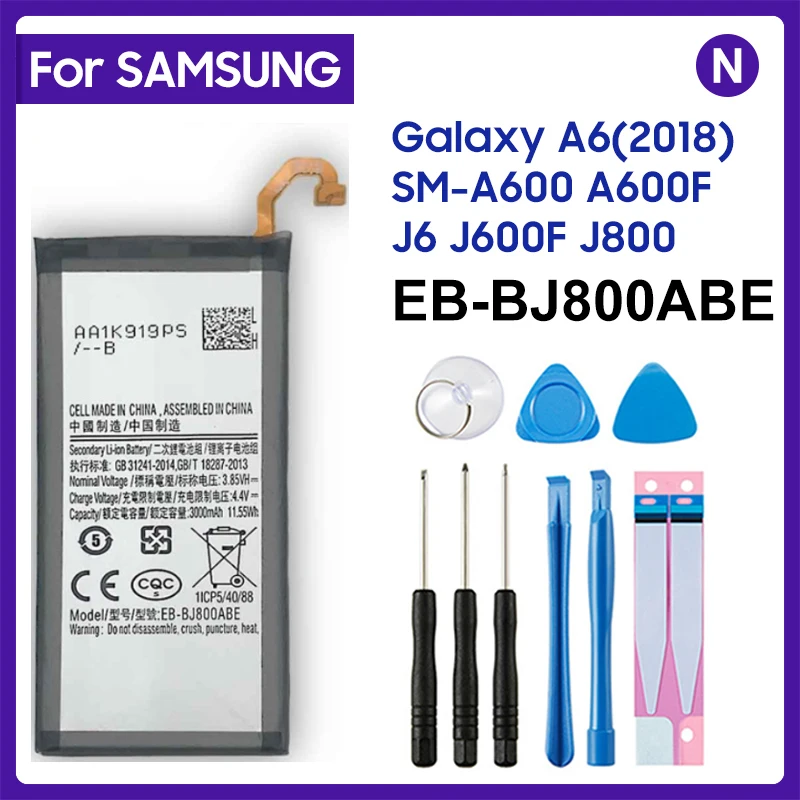 

Replacement Battery For Samsung Galaxy J6 2018 version A6 On6 SM-A600F J600 EB-BJ800ABE Rechargeable Battery 3000mAh