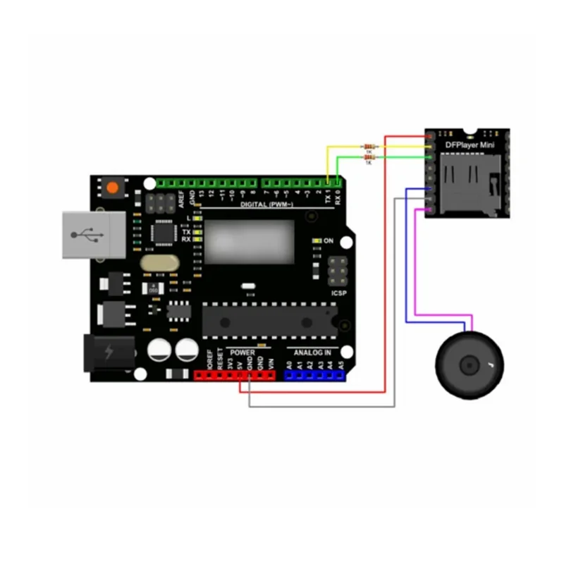 DFPlayer Mini MP3 Player Module TF Card U Disk Mini lettore MP3 scheda modulo vocale Audio IO/porta seriale/AD per Arduino Kit fai da te