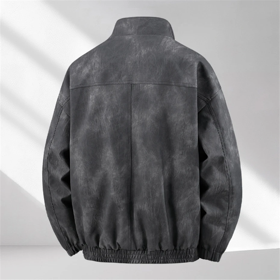 Vintage Tie Dye PU Jacket Men 10XL 11XL Plus Size Stand-up Collar PU Jacket Coat Male Cargo Jackets Big Size 10XL