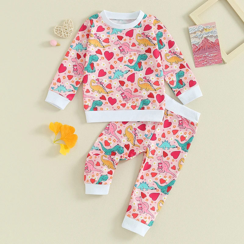 Toddler Girls Valentine s Day Outfit Long Sleeve Heart Print Sweatshirt and Pants Set with Bow Headband and Socks