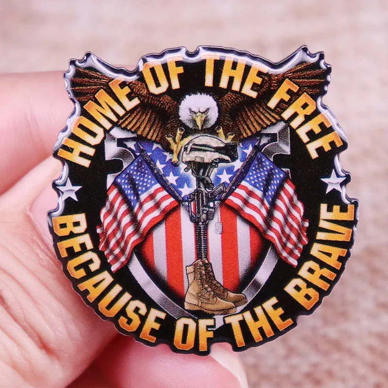 Home of The Free Because of The Brave Enamel Pins Eagle American Flag Military Lapel Pin Shirt Bag Badge Jewelry