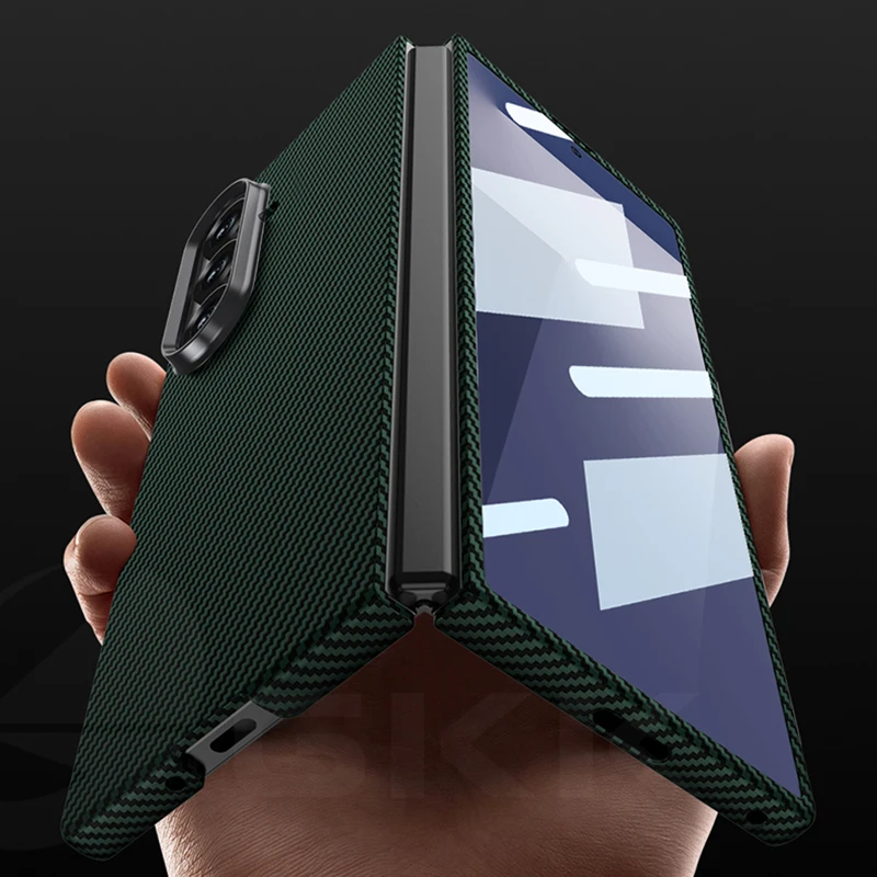 

Carbon Fiber Texture Slim Case For Samsung Galaxy Z Fold 7 6 Outer Screen Glass Protective Plastic Cover For Galaxy Z Fold7 Case